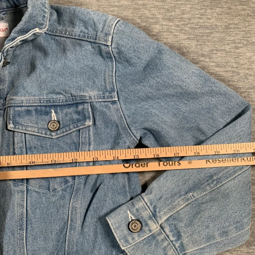 American Girl Jacket Girls Medium 10/12 Blue Denim Trucker Embroidered Floral‎